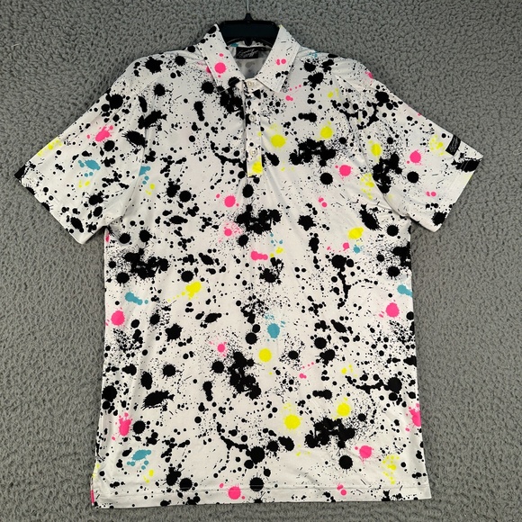 SUNDAY SWAGGER Shirt Mens Small Paint Splatter Print‎ Golf Polo Performance - Picture 2 of 12